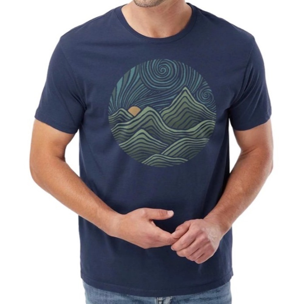 Solid Threads Swirly Mountains Design Dylan Fant 100%Organic Cotton T-shirt XL
